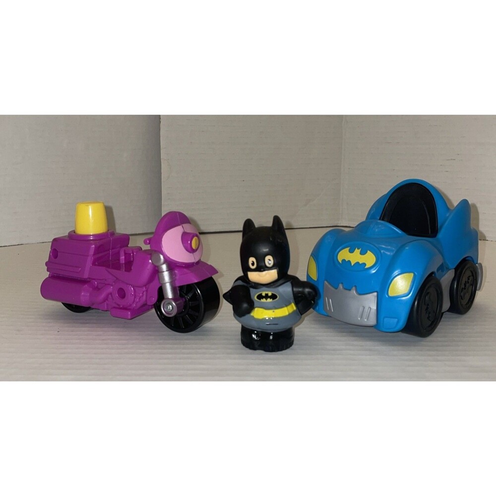 FIsher Price Little People DC Super Friends BATMAN Figure Batmobile + Batgirl